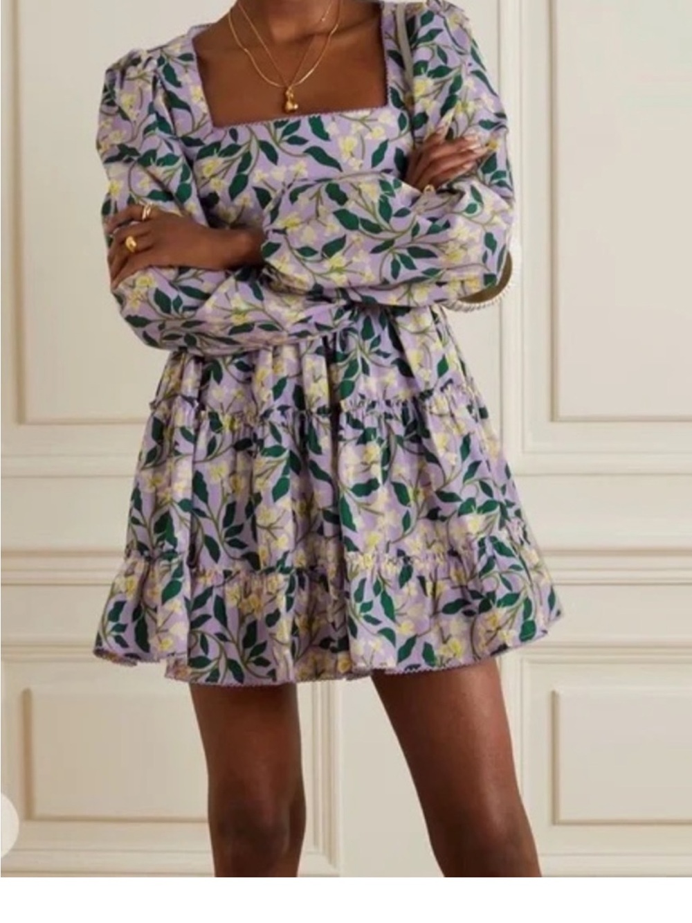 Agua Bendita Avena Dos Gardenias Lila Mini Dress Purple Floral Print Lilac M